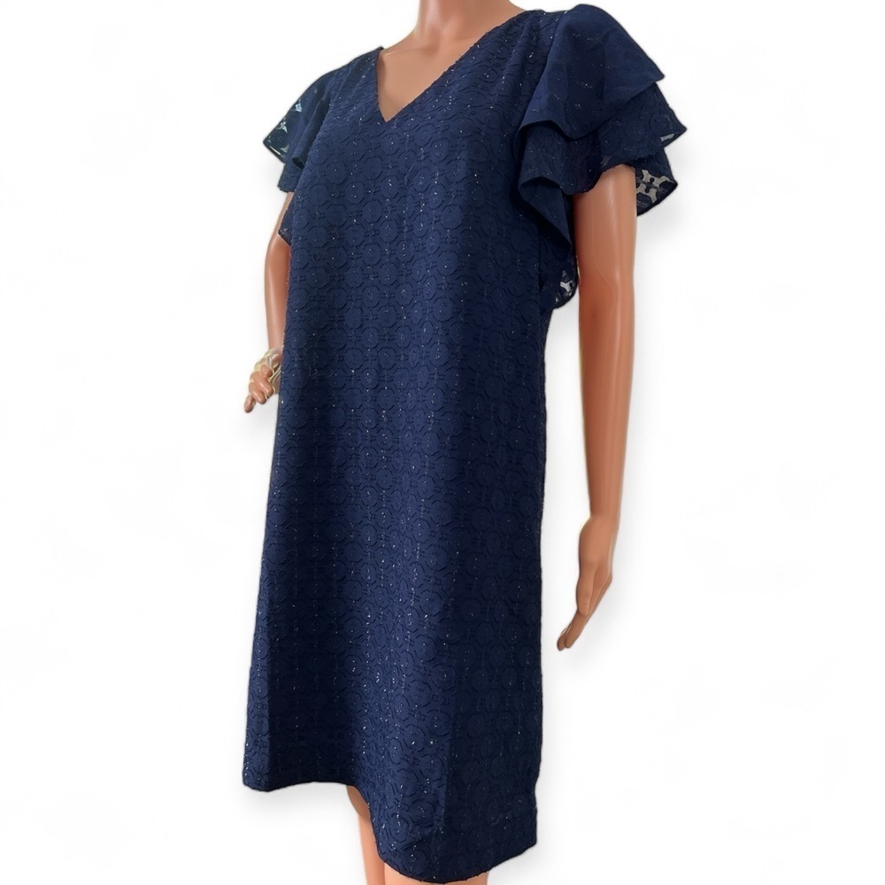 LILLY PULITZER Kathie True Navy Tanzanian Clip Dress Metallic Silver Size 8